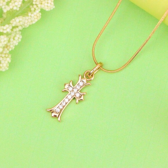 "Elegant Rose Gold Cross Pendant with Sparkling Accents, XPPT1629 - Picture 13 of 13